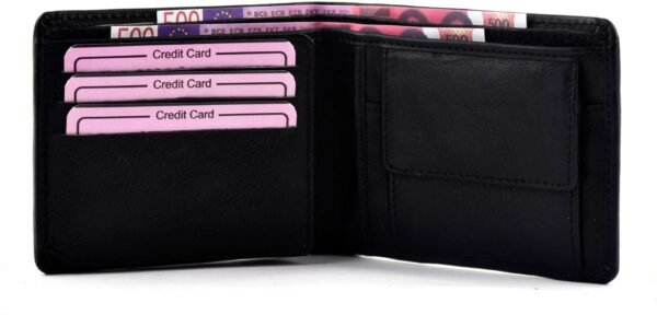 Black Genuine Leather Bi-Fold Wallet for Men