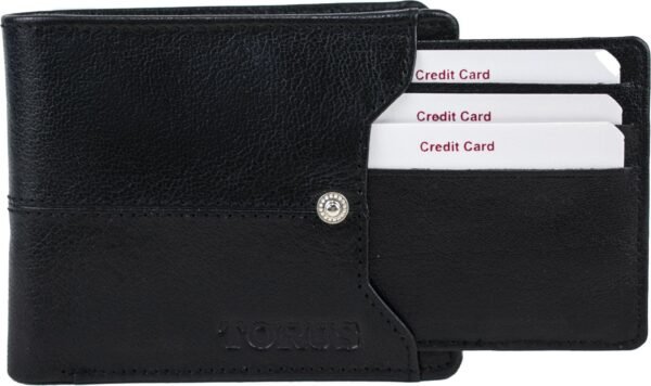 Torus Men & Women Black Genuine Leather Wallet (7 Card Slots)