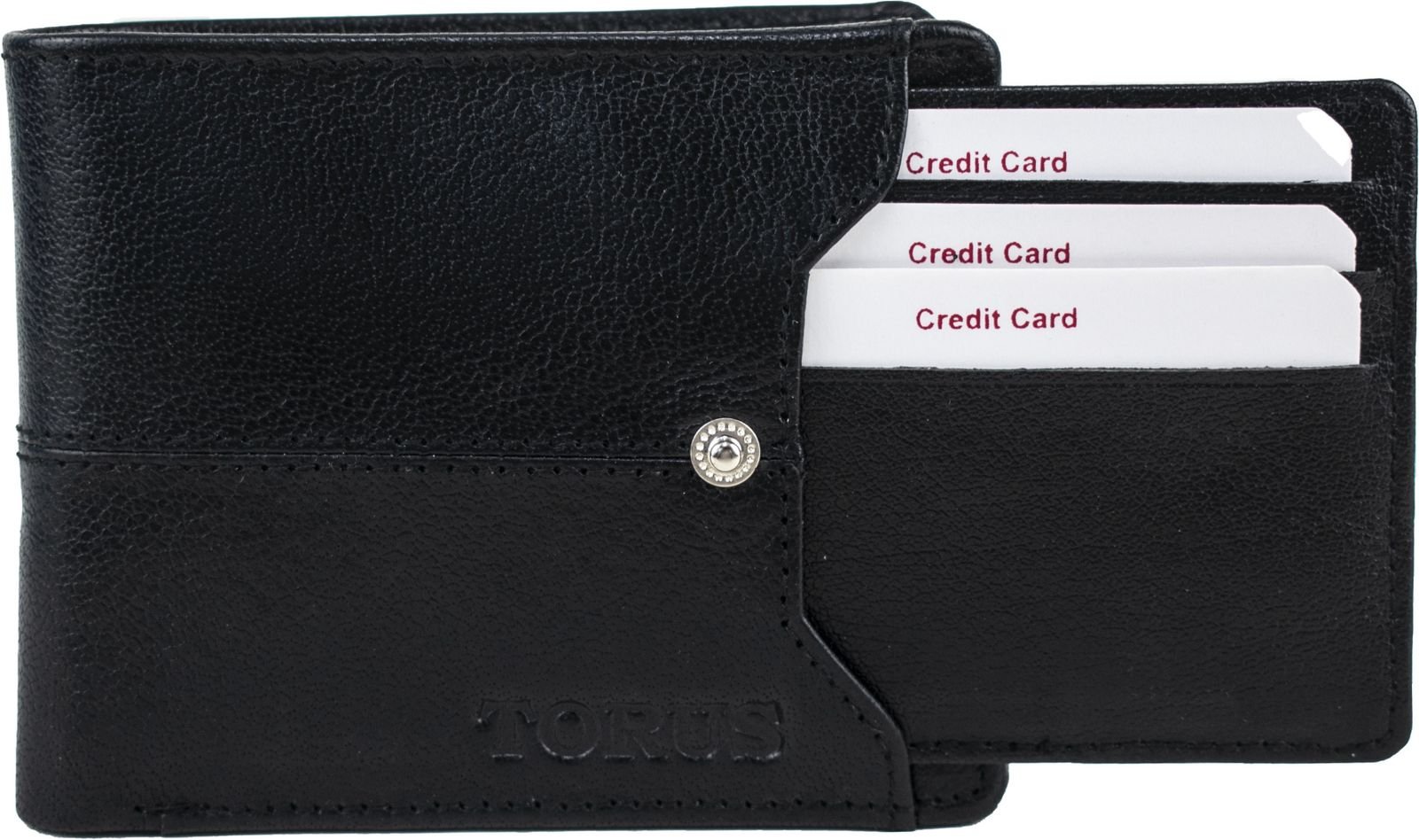 Torus Men & Women Black Genuine Leather Wallet (7 Card Slots)